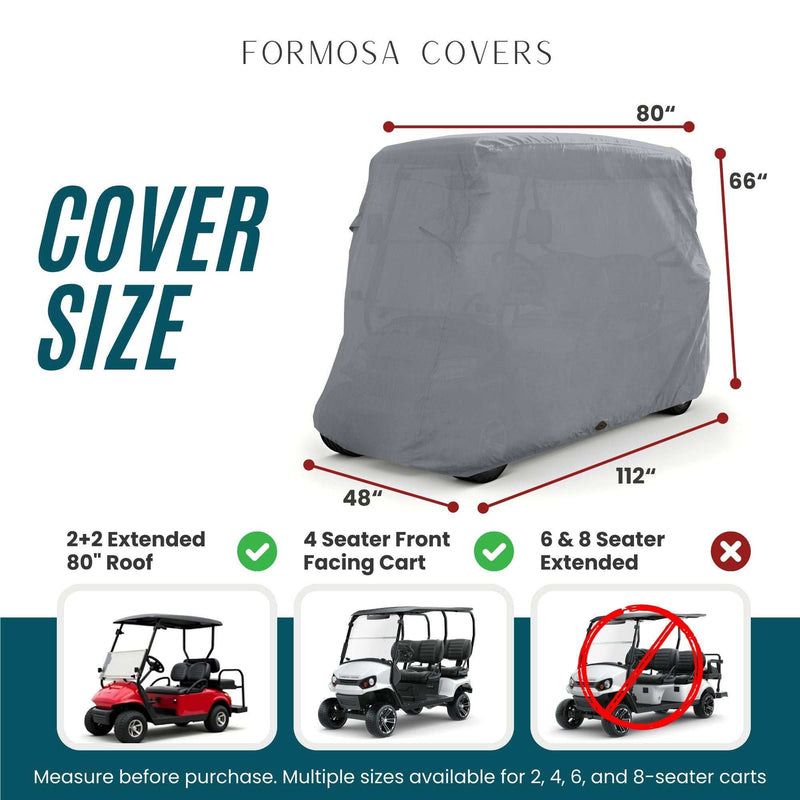 4 Passenger Golf Cart Storage Cover (4 Seater Long Roof 80") Grey