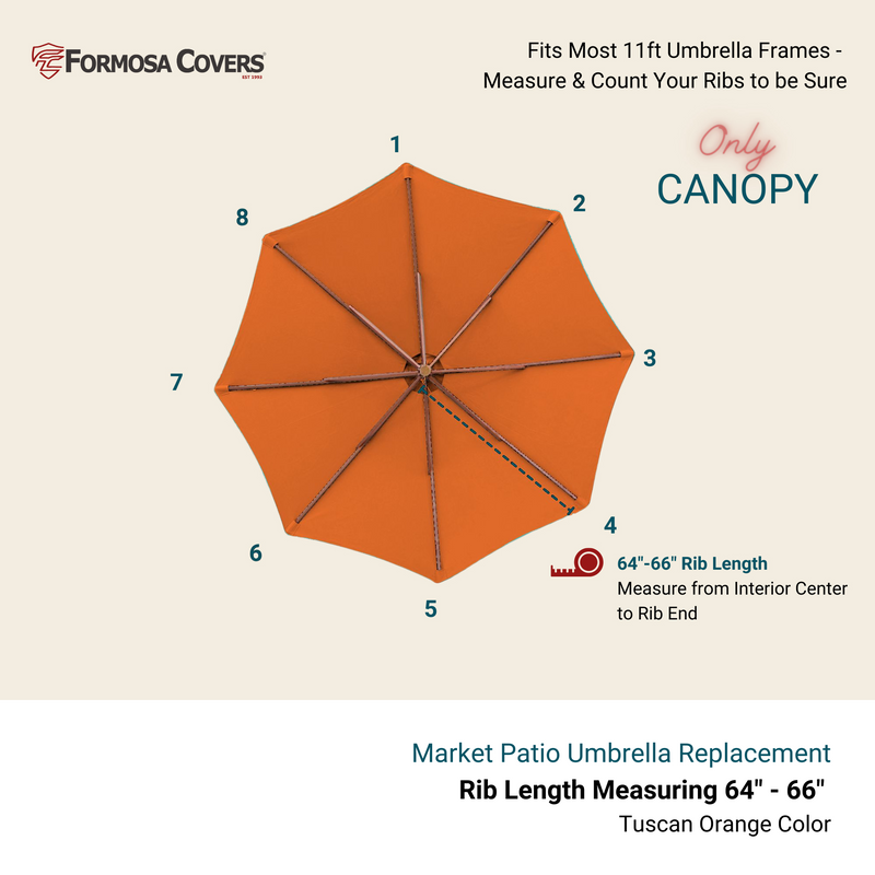 11ft Market Patio Umbrella 8 Rib Replacement Canopy Tuscan Orange