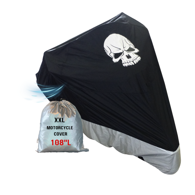 Deluxe Light Weight Motorcycle Cover with Skull Logo - Fits up to 108"L (XXL)