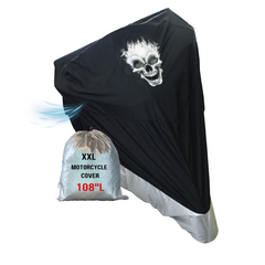 Deluxe Light Weight Motorcycle Cover with Flaming Skull Logo - Fits up to 108