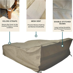 The image features the Formosa Covers Patio Double Chaise Lounge Cover in Classic Taupe, measuring 84