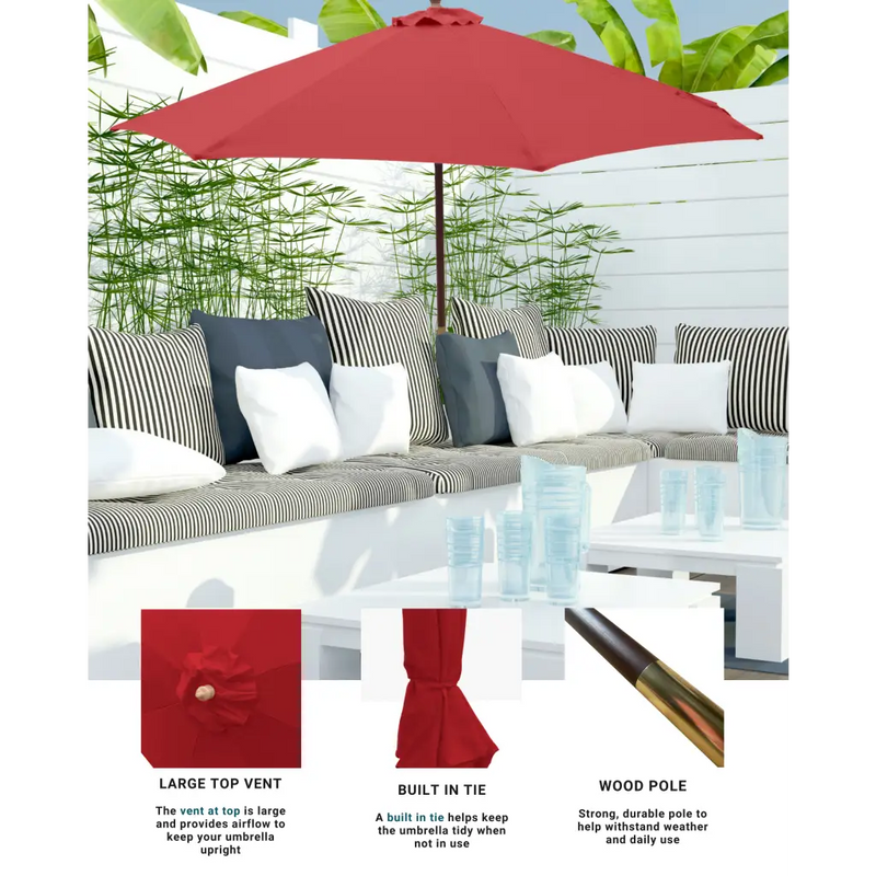 7ft Wooden Patio Garden Market Umbrella with Tilt Mechanism