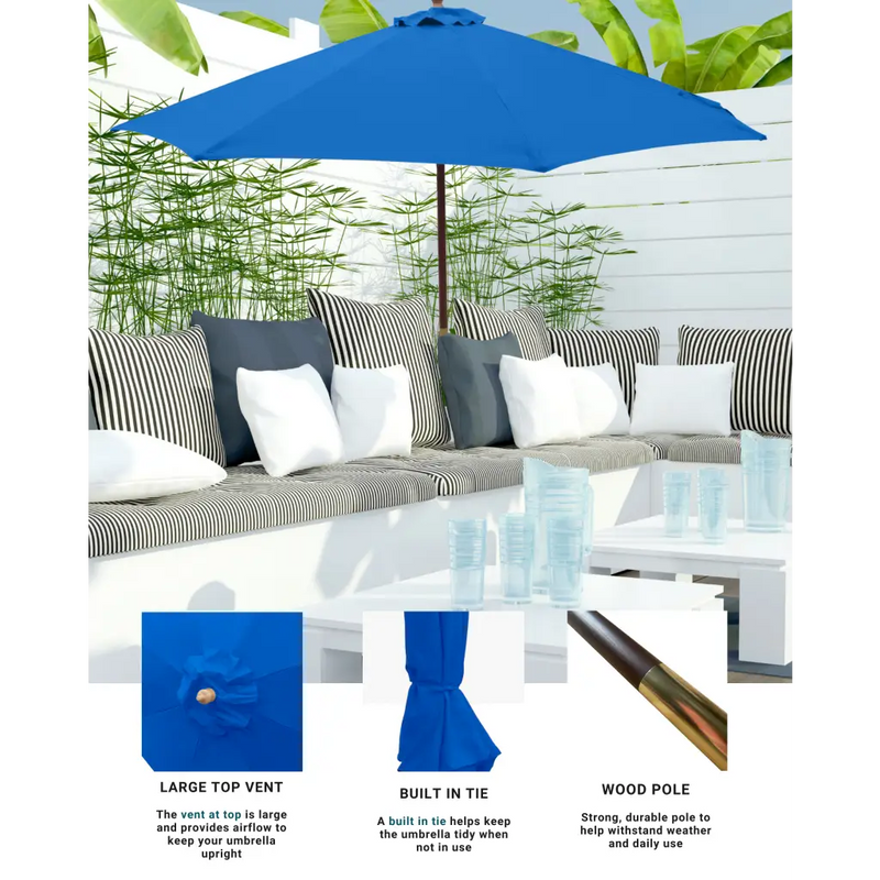 7ft Wooden Patio Garden Market Umbrella with Tilt Mechanism