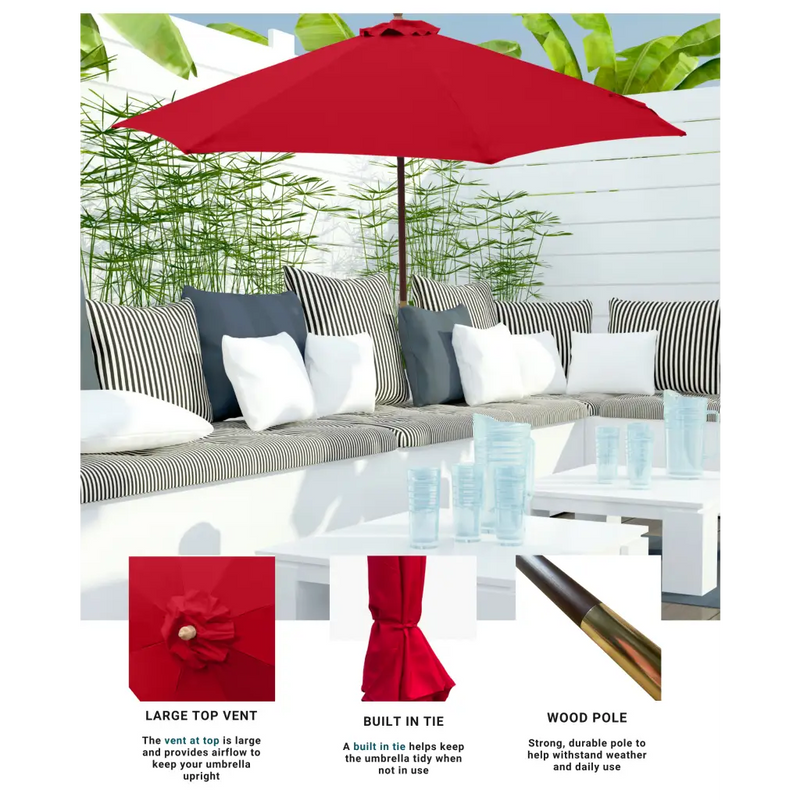 7ft Wooden Patio Garden Market Umbrella with Tilt Mechanism