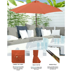 7ft Wooden Patio Garden Market Umbrella with Tilt Mechanism