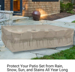 The Formosa Covers Patio Set Cover offers all-year protection with its ultra-large, water-resistant beige design. Measuring 160