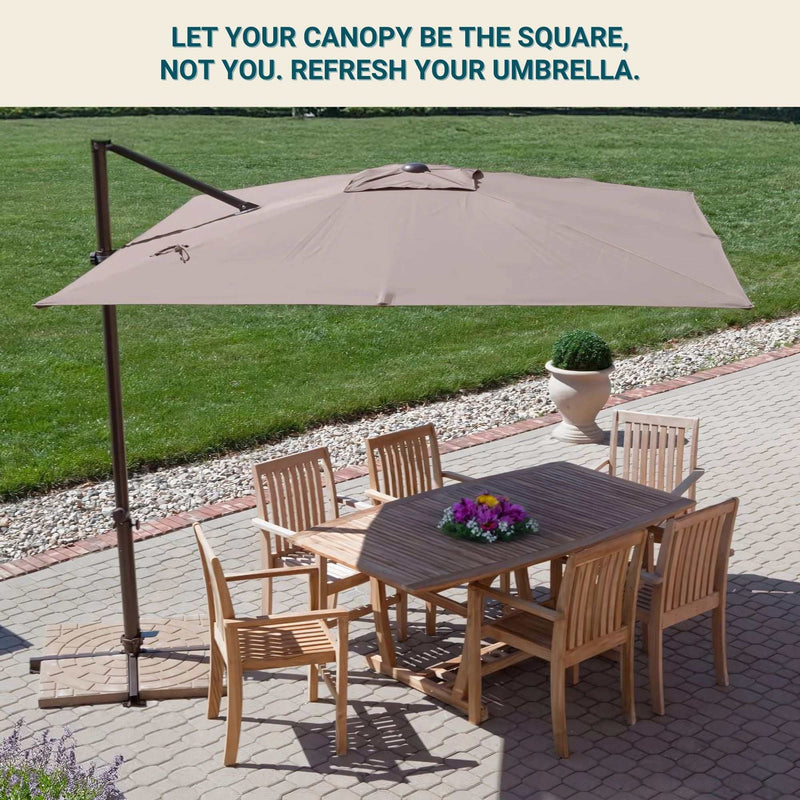 Square 10ft x 10ft Cantilever Supported Bar Umbrella 8 Rib Replacement Canopy Taupe