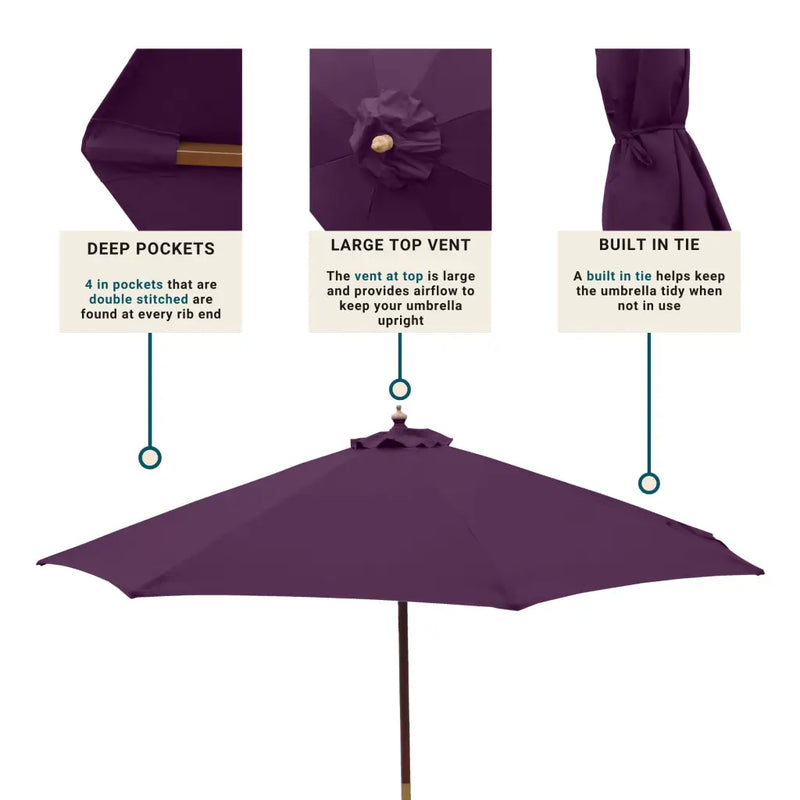 9ft Market Patio Umbrella 6 Rib Replacement Canopy Purple -