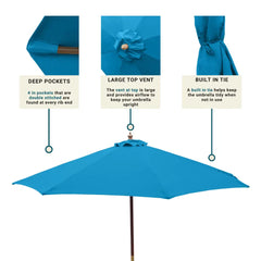 9ft Market Patio Umbrella 8 Rib Replacement Canopy Aqua