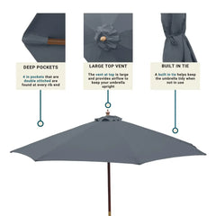 9ft Market Patio Umbrella 8 Rib Replacement Canopy Charcoal