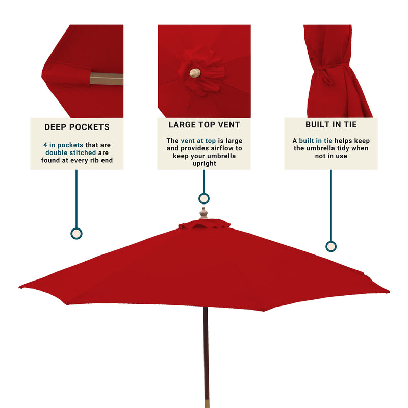 9ft Market Patio Umbrella 8 Rib Replacement Canopy Cherry Red