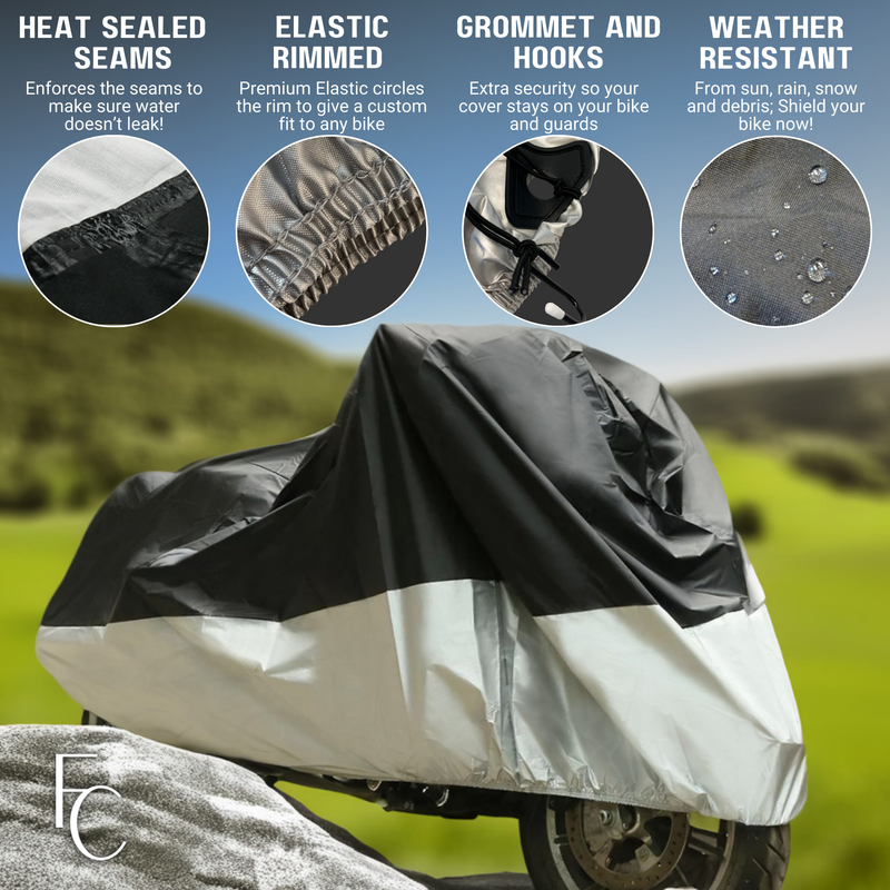 Heavy Duty Motorcycle Cover with Cable & Lock (XXL) Black