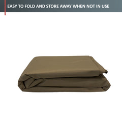 A folded taupe BBQ Outdoor Grill Cover from Formosa Covers lies neatly on a white background. The top section of the image contains text that reads, 