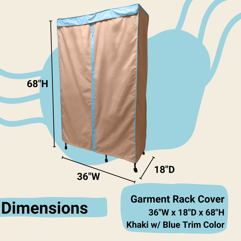 Portable Garment Rack Cover 36"W x 18"D x 68"H Khaki with Blue Trim