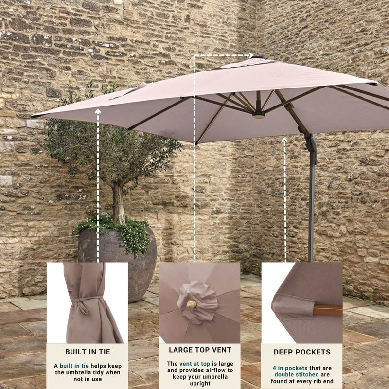 Square 10ft x 10ft Cantilever Supported Bar Umbrella 8 Rib Replacement Canopy Taupe