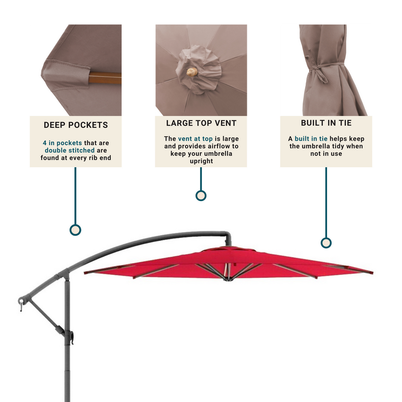 9ft Cantilever Hanging Umbrella 8 Rib Replacement Canopy Taupe