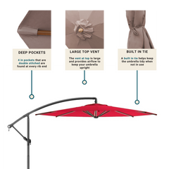 9ft Cantilever Hanging Umbrella 8 Rib Replacement Canopy Taupe