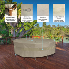 The Formosa Covers Classic Taupe Patio Set Cover for round or square tables and chairs, measuring 96