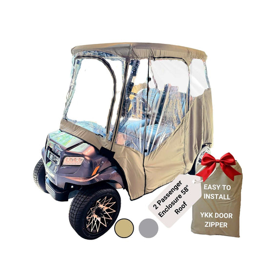 2 Passenger Golf Cart Cover Driving Enclosure YKK Door Zippers - Taupe