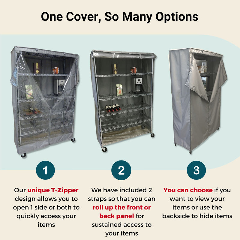 Storage Shelving Unit Cover, fits racks 30"W x 14"D x 62"H one side see through panel in Grey