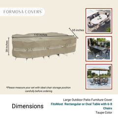 Patio Set Cover For Oval or Rectangular Table 110